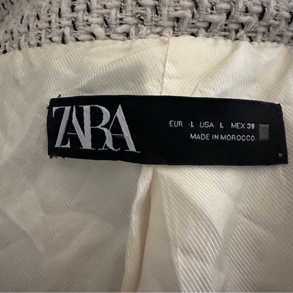 Zara Tweed Bouclé Cropped Blazer Jacket Frayed Trim Double Breasted L - Picture 6 of 11